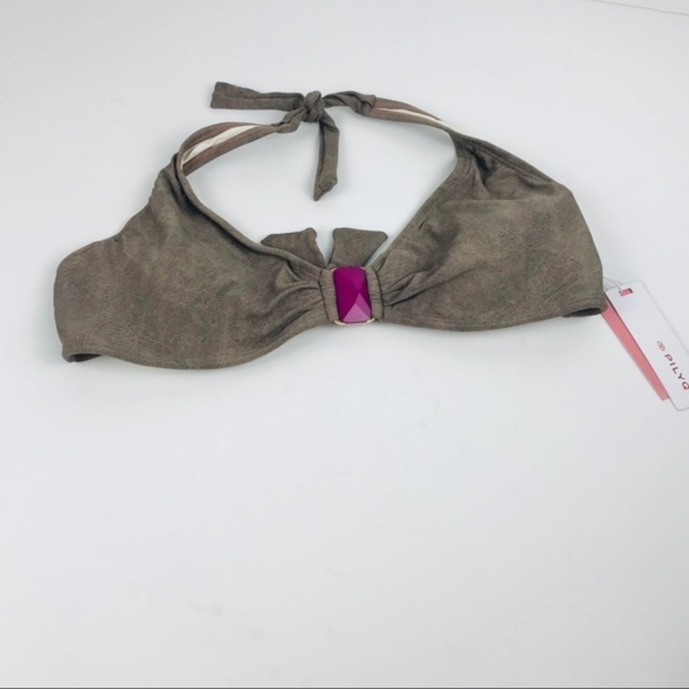 PILYQ CHUCHI SUEDE T HALTER BIKINI TOP